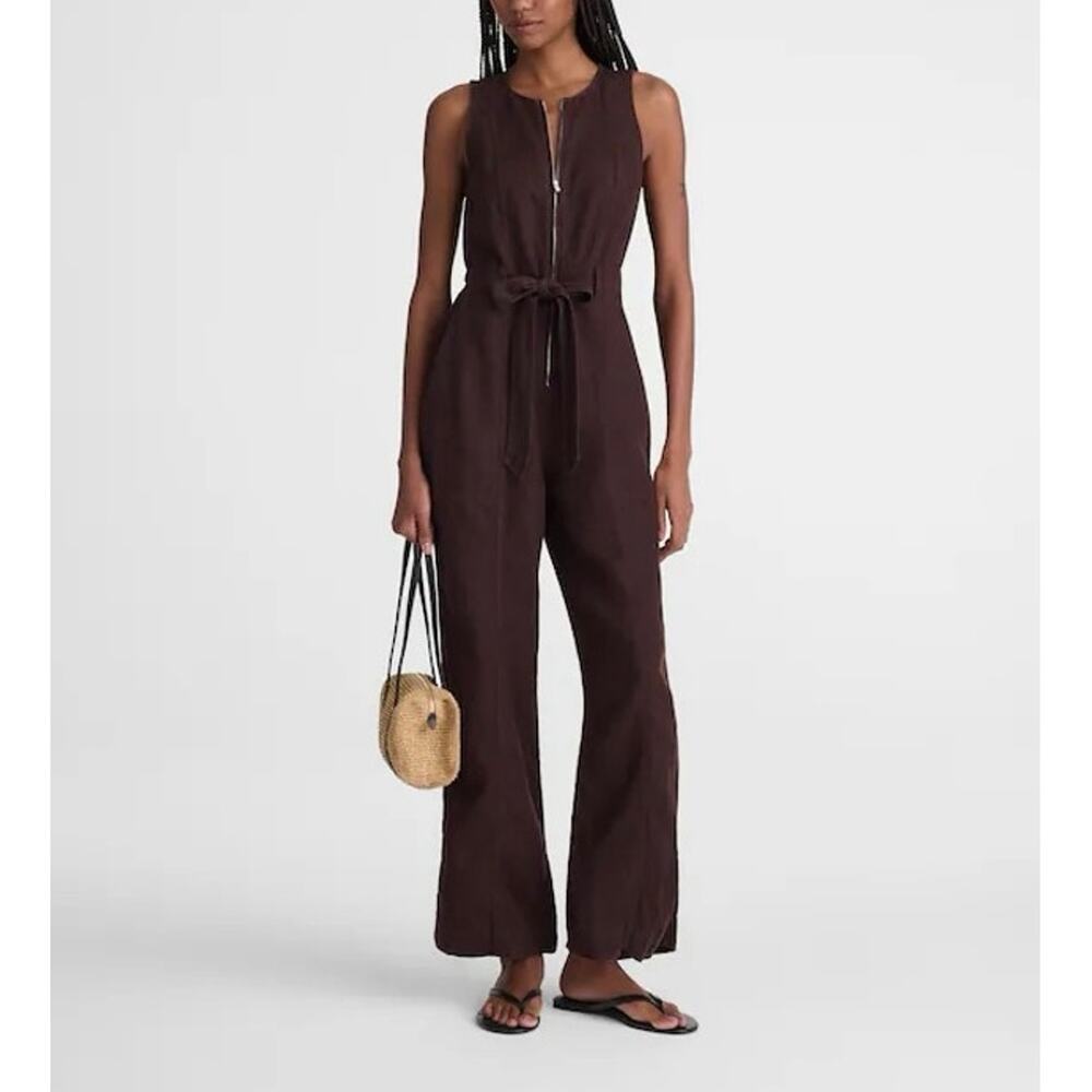 NWOT Madewell Utility Coverall Straight-Leg Linen Jumpsuit Cocoa Brown Size 0